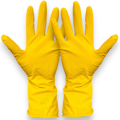Rubber Gloves Medium Household Long Sleeve Washing Up Kitchen Cleaning 2 Pairs