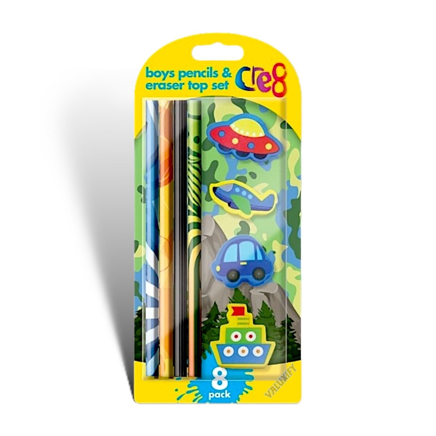 Kids Children's Pencil & Eraser Set - 8 Piece Set Back To School Girls Or Boys