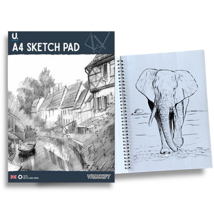 A4 Sketch Pad - White Paper Artist Craft Doodling Sketching With 12 Pencils