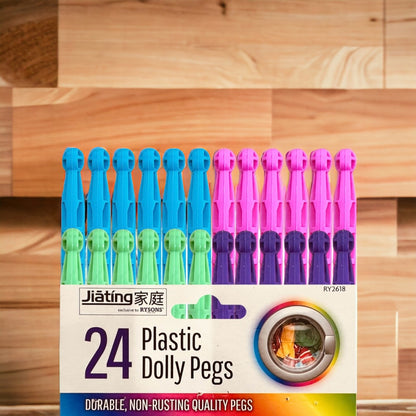 Strong Dolly Pegs | Durable Plastic Laundry Washing Clothes Line Coloured 96 Peg