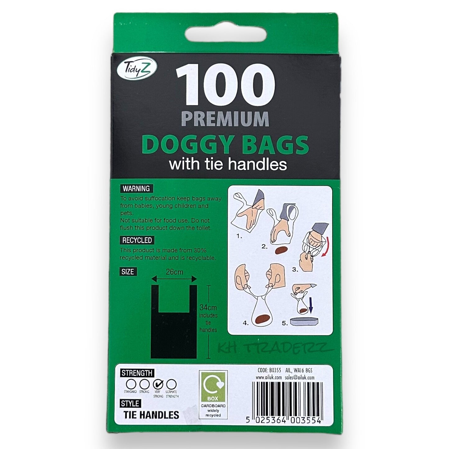 Tidzy Dog Waste Bags – Strong Leak-Proof Poop Bags with Tie Handles, 26×29cm