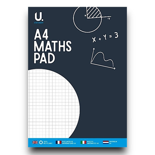a4 maths pad 70 sheets 70gsm squared graph paper glue bound
