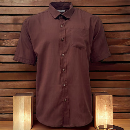 Mens Shirt Brown Short Sleeve Mens Shirt Work Casual Formal Regular Fit Shirt