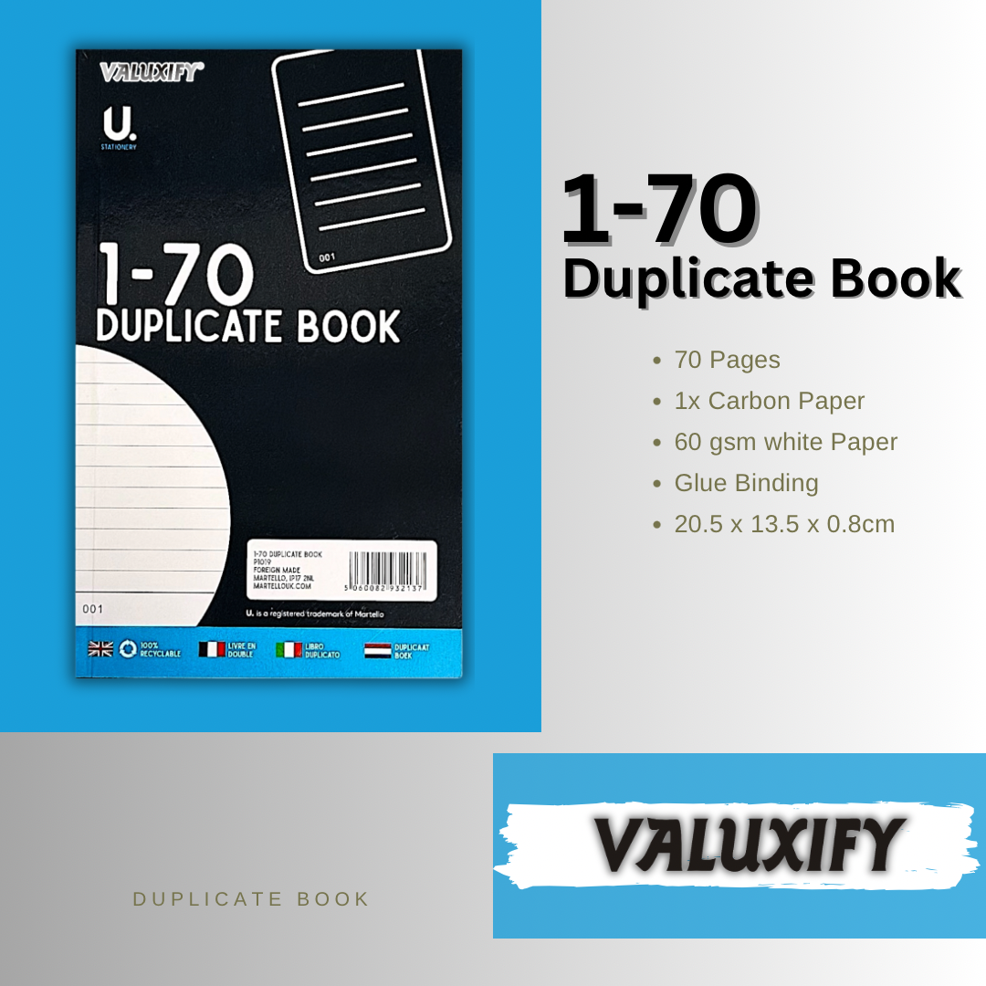 Duplicate Book 1-70  Invoice Pad Numbered Page Copy Receipt Office Single Book
