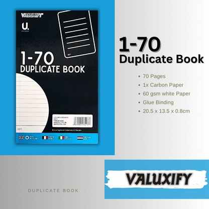 Duplicate Book 1-70  Invoice Pad Numbered Page Copy Receipt Office Single Book
