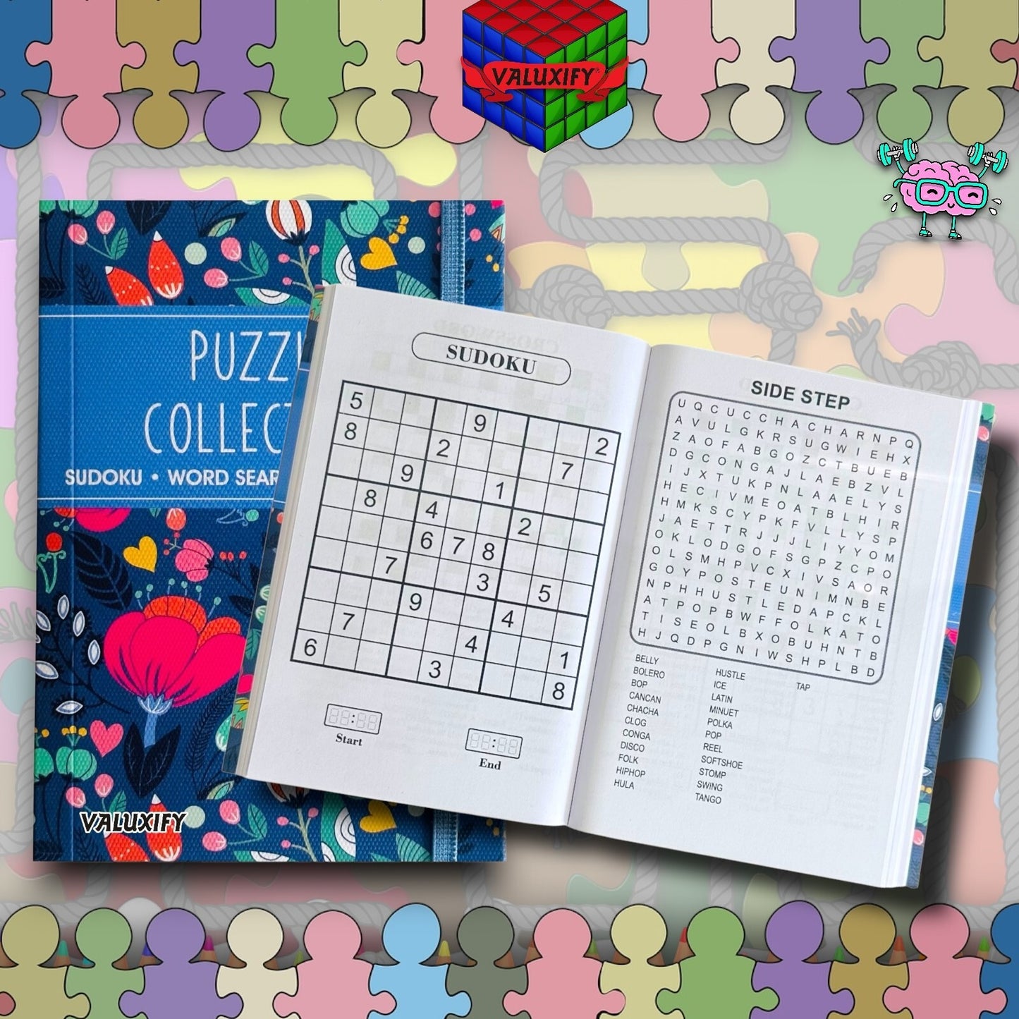 A6 Premium Puzzle Book Crossword Sudoku Word Search Travel Brain Activity Puzzle