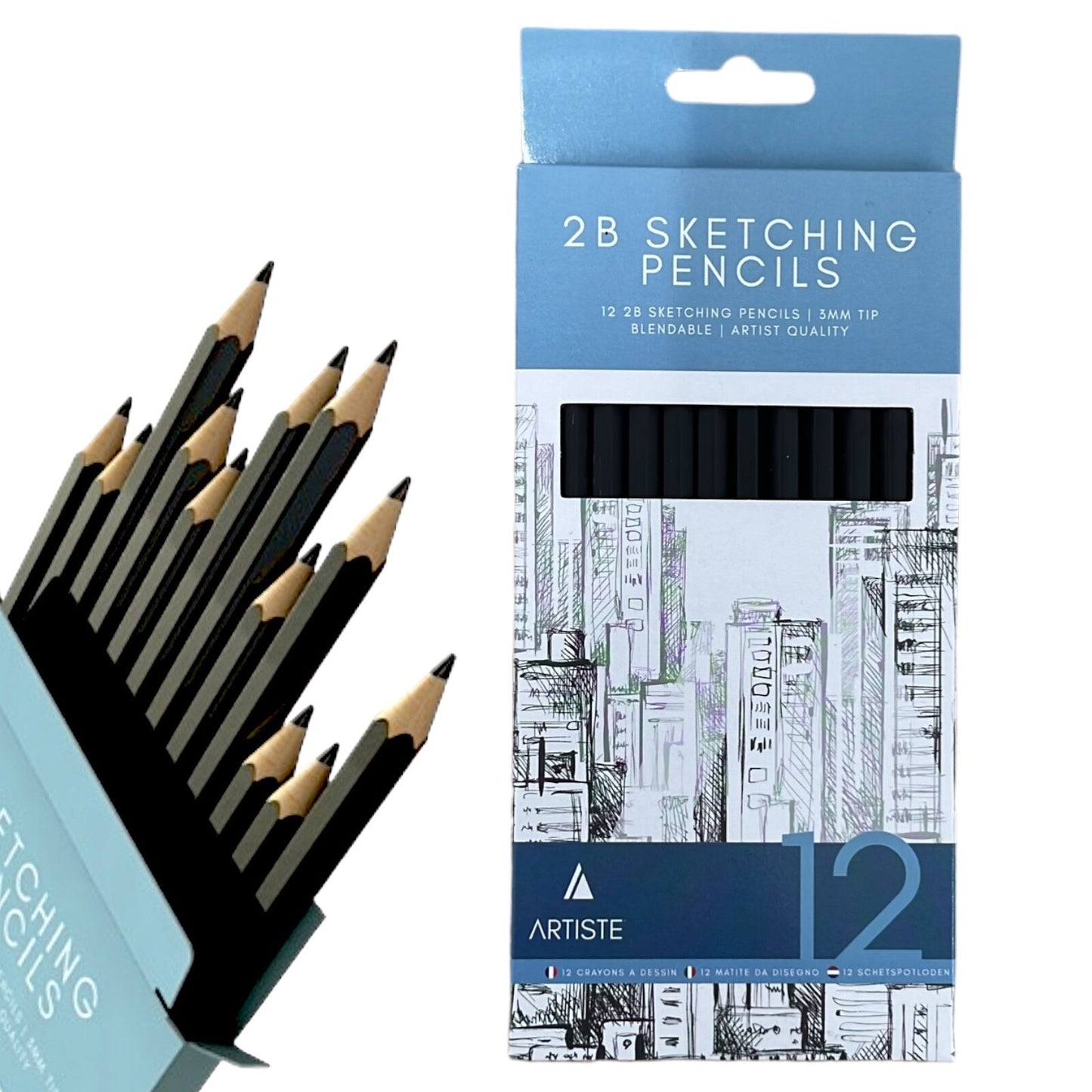 12 | Sketching Pecils 2B Graded Pencils Draw Sketch Tone Blendable 3MM Tip Art