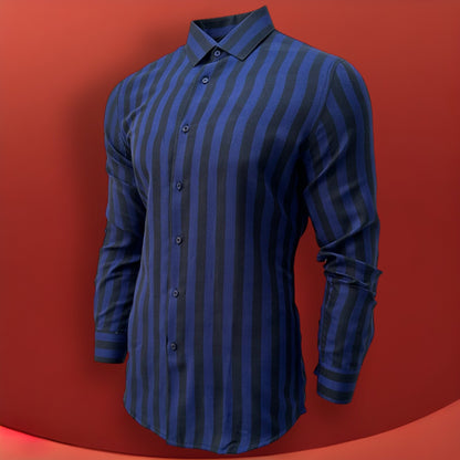 Blue Slim Fit Long Sleeve Shirt Striped Shirt Casual work office Wear Dark Blue