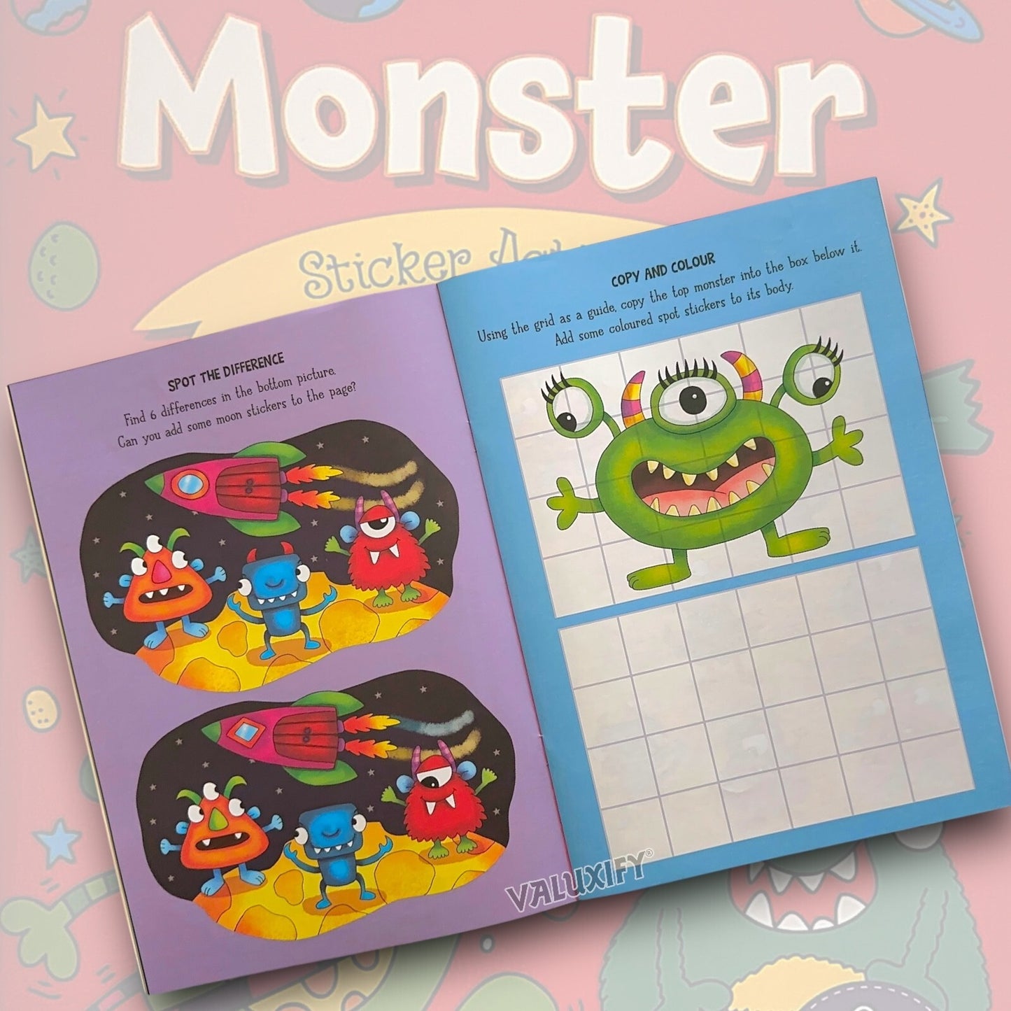 Monster Boys Kids Children's Sticker Colouring Activity Book A4