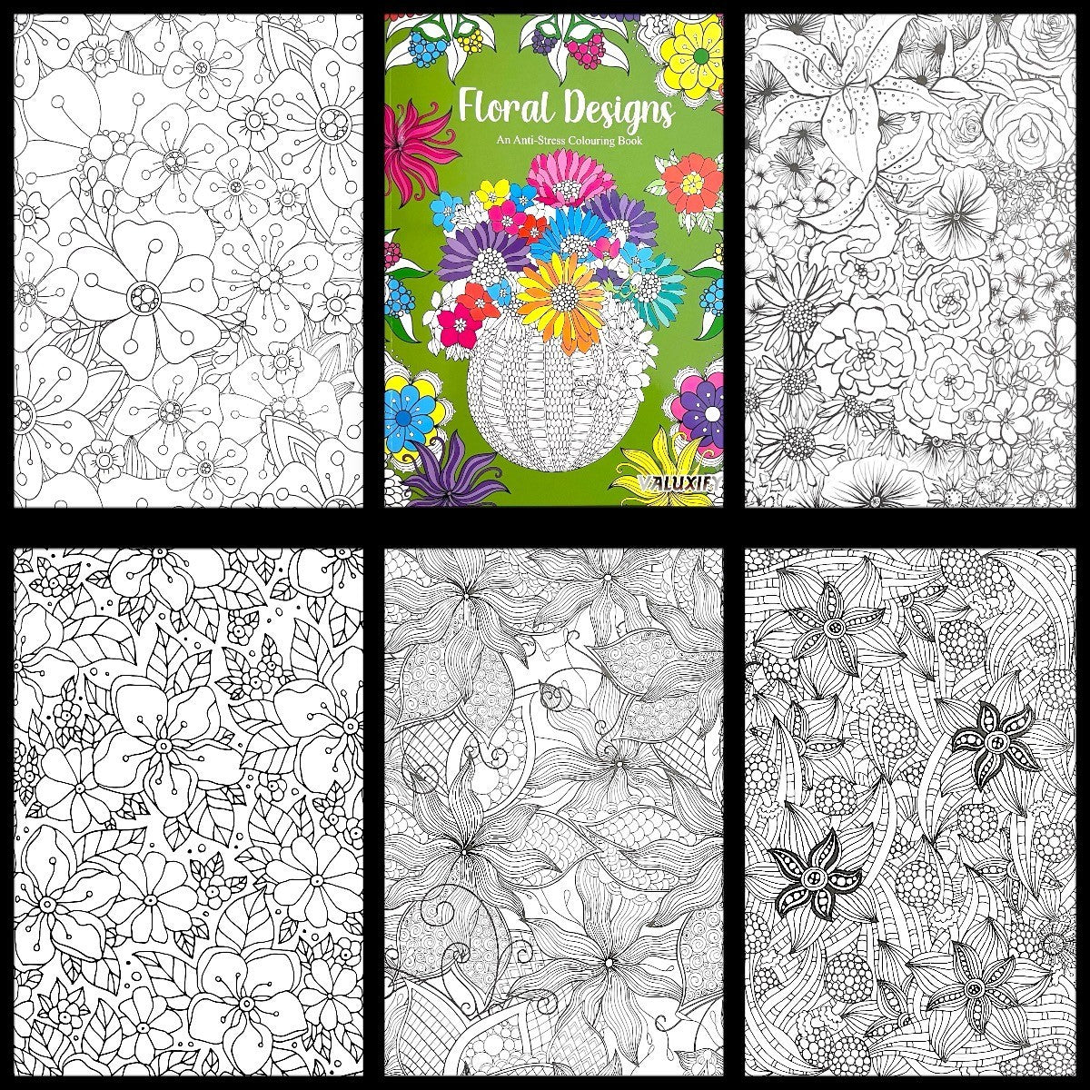Adult Anti Stress Colouring Book Flowers Patterns Zen Doodle Mindfulness Floral