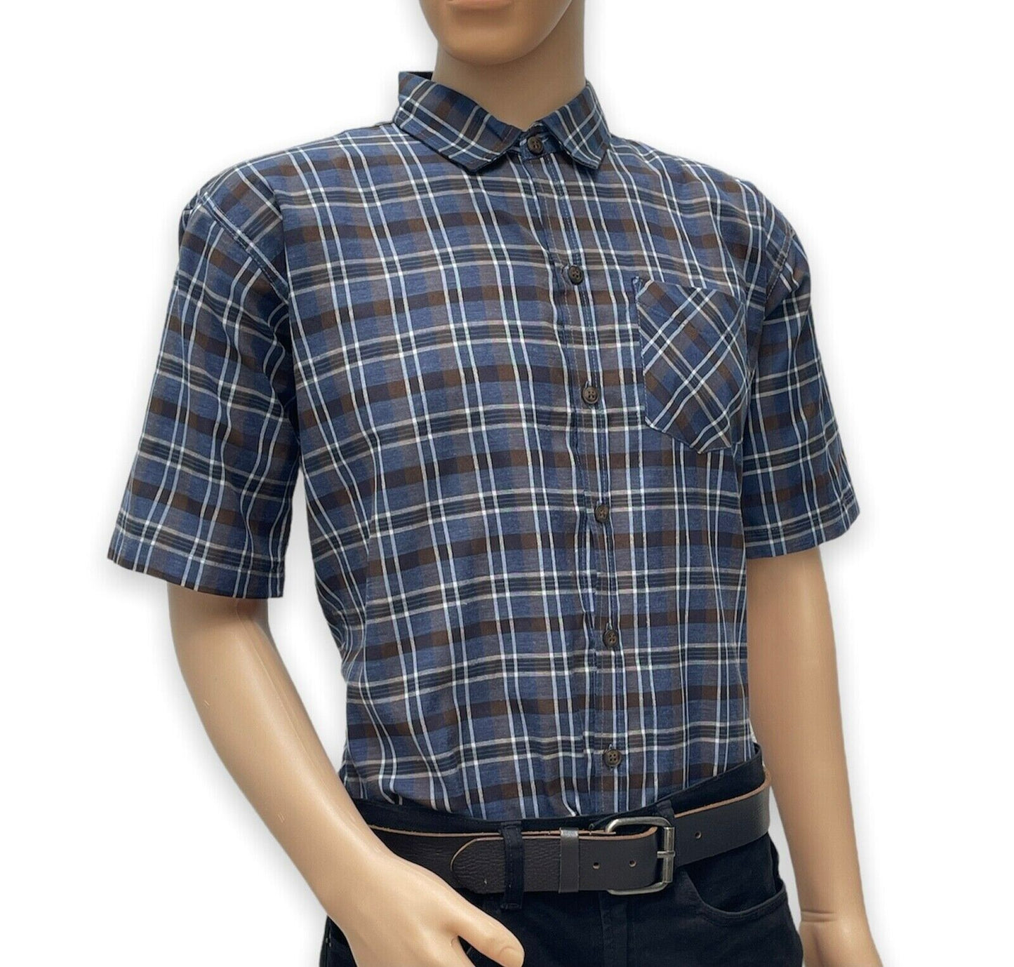 Men's Shirt Purple Check Short Sleeve Workwear Casual Outdoor Party Shirt XLarge
