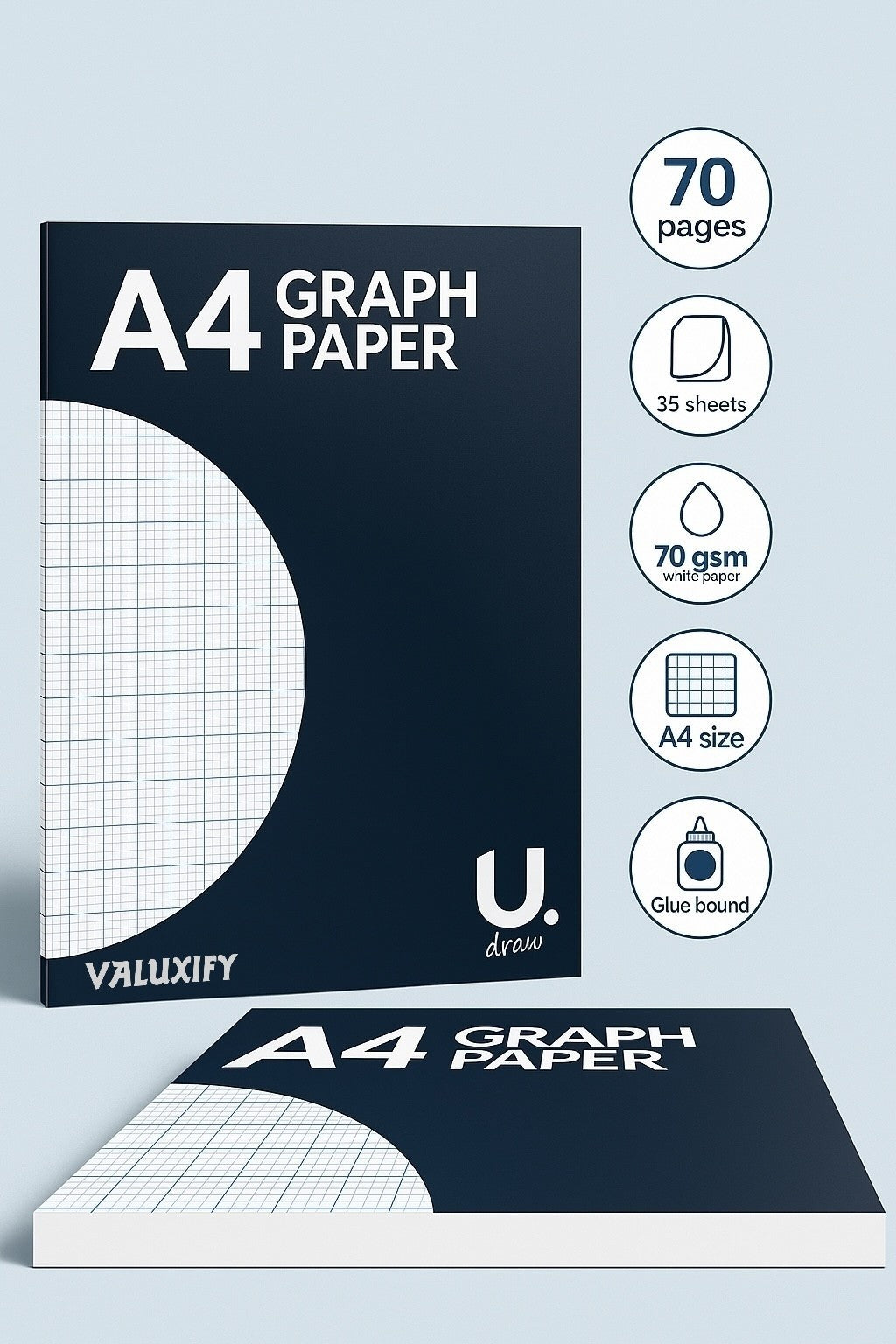 A4 Graph Paper Pad 70 Pages Maths Grid Notebook School College Pack 1 2 3 6