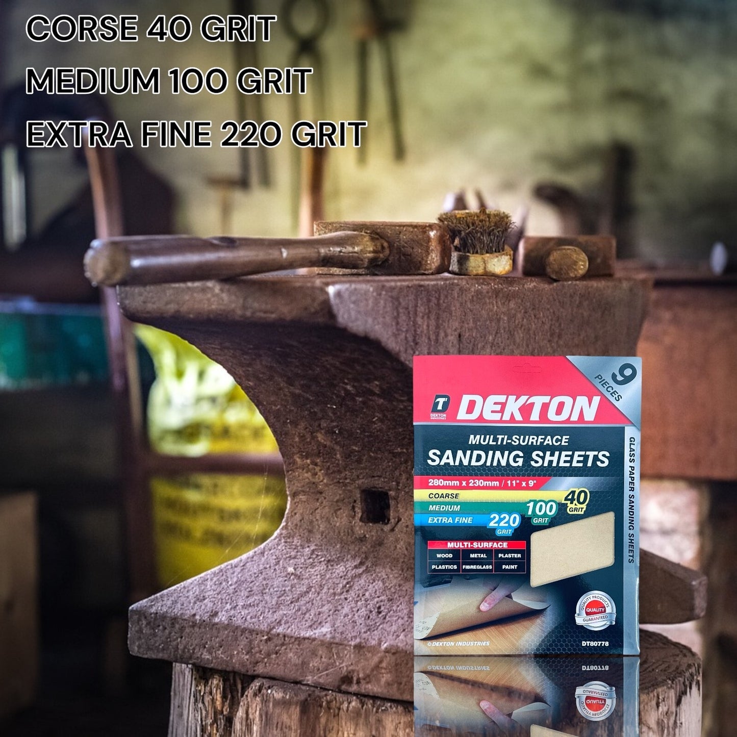 Assorted  Sanding Sheet Multi-Surface, 9 Sheets, 280mm x 230mm, 40, 100