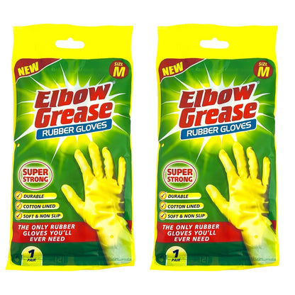 Elbow Grease Rubber Gloves Super Strong Cotton Lined Durable MEDIUM Non Slip