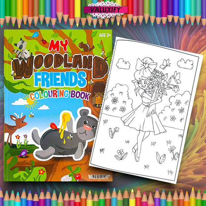 2 | CHILDREN COLOURING ACTIVITY BOOKS | MY WOODLAND FRIENDS | FOR GIRLS BOYS A4