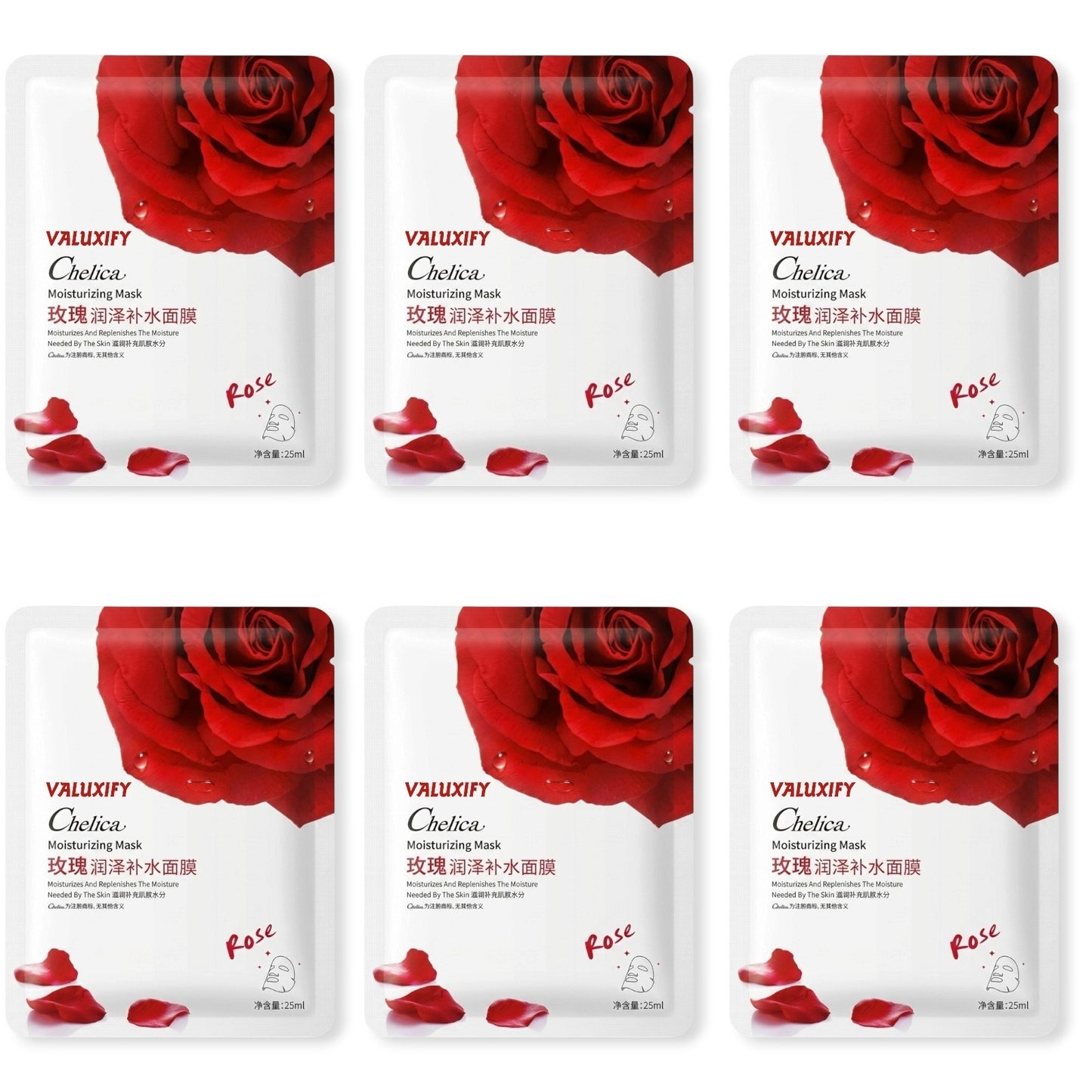 Face Sheet Masks Pack Of 6 Hydrating Moisturising Skin Care Rose Cucumber