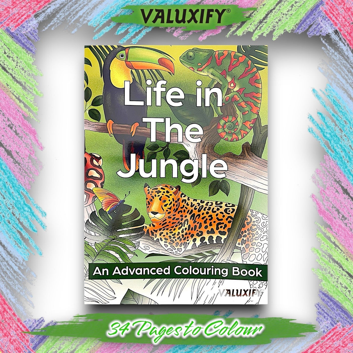 Adult Advance Jungle Colouring Book Colour Therapy Anti Stress 18 Pencils