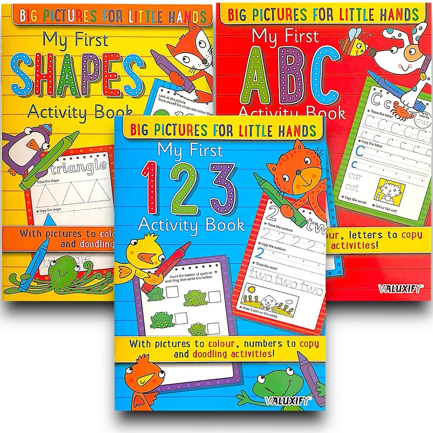 3 X KIDS ACTIVITY FIRST LEARNING BOOKS NUMBERS SHAPES LETTER COPY TRACE