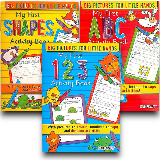 3 X KIDS ACTIVITY FIRST LEARNING BOOKS NUMBERS SHAPES LETTER COPY TRACE