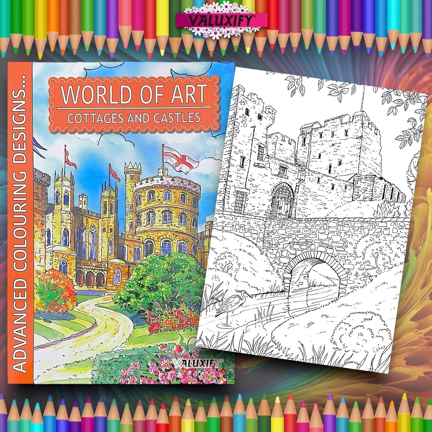 World of Art Country Scenes Cottages Castles Colouring Books