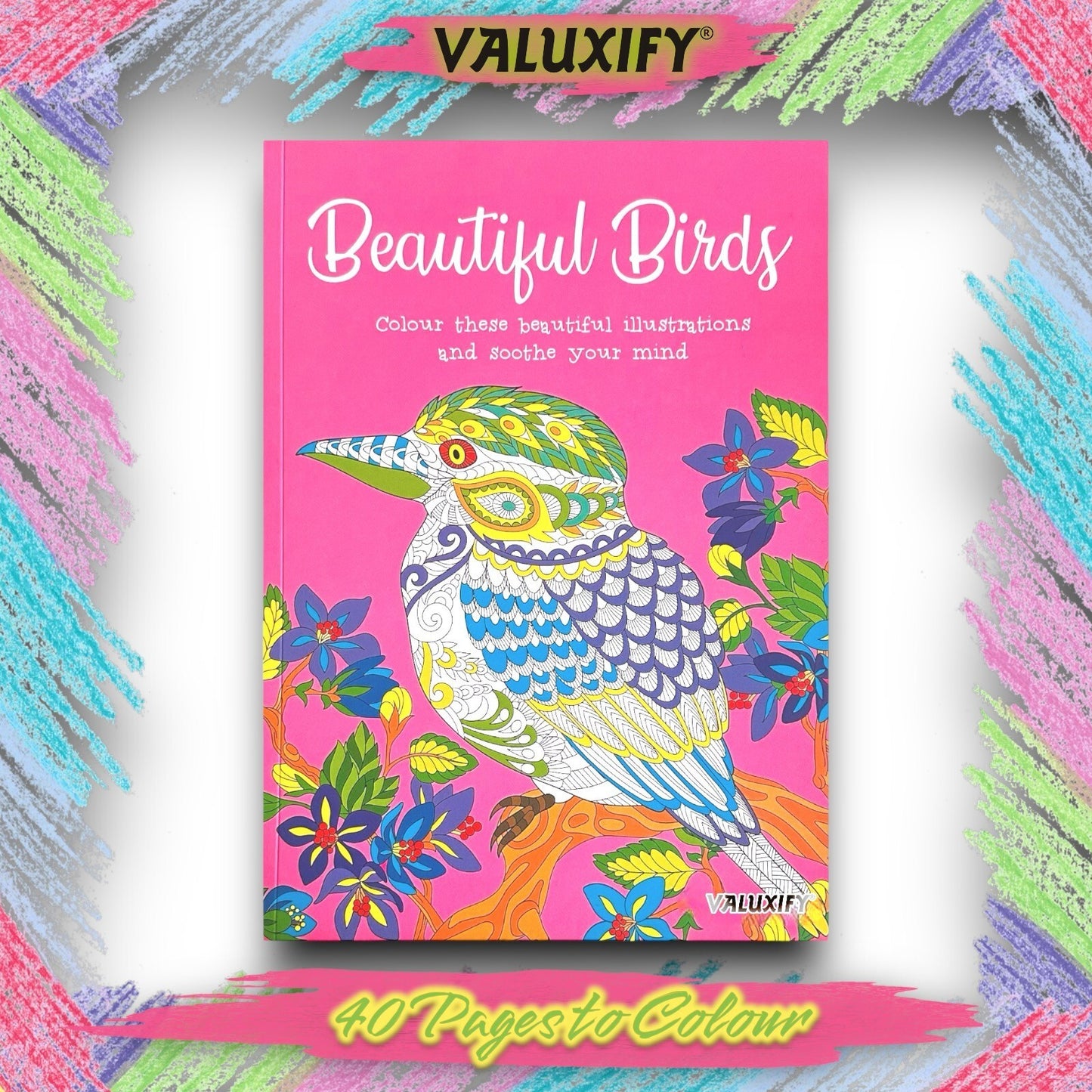BIRDS ADULT COLOURING BOOK ANTI STRESS RELAXING BOOK THERAPY COLOUR THERAPY A4