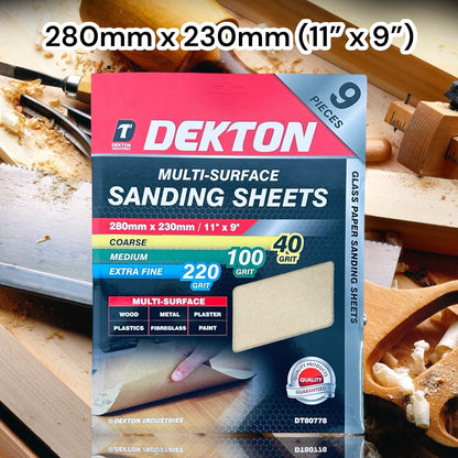 Assorted  Sanding Sheet Multi-Surface, 9 Sheets, 280mm x 230mm, 40, 100