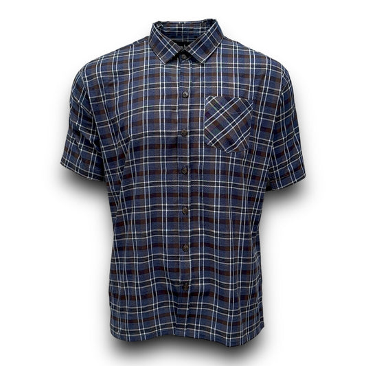 Men's Shirt Purple Check Short Sleeve Workwear Casual Outdoor Party Shirt XLarge