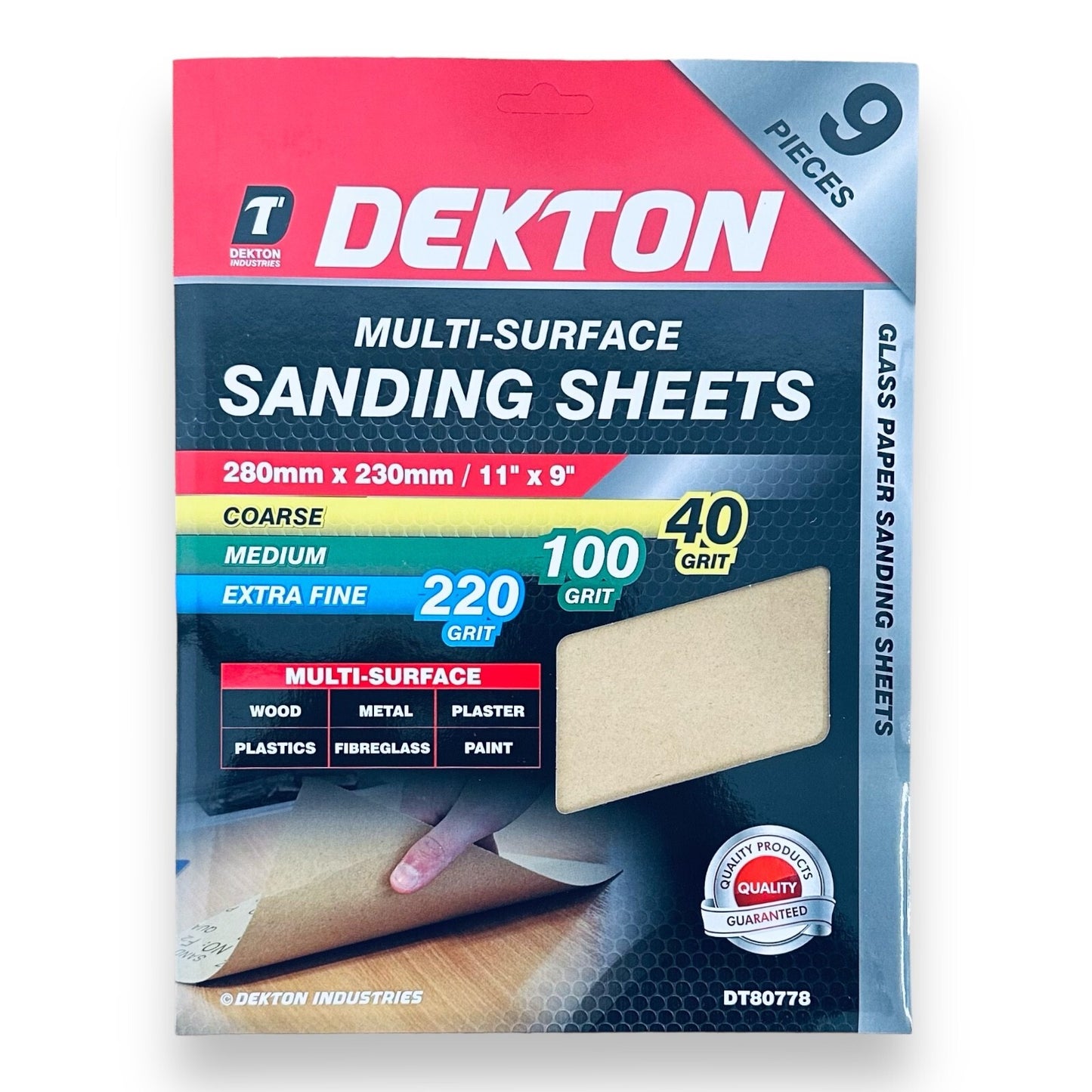 Assorted  Sanding Sheet Multi-Surface, 9 Sheets, 280mm x 230mm, 40, 100