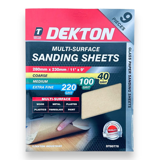 Assorted  Sanding Sheet Multi-Surface, 9 Sheets, 280mm x 230mm, 40, 100