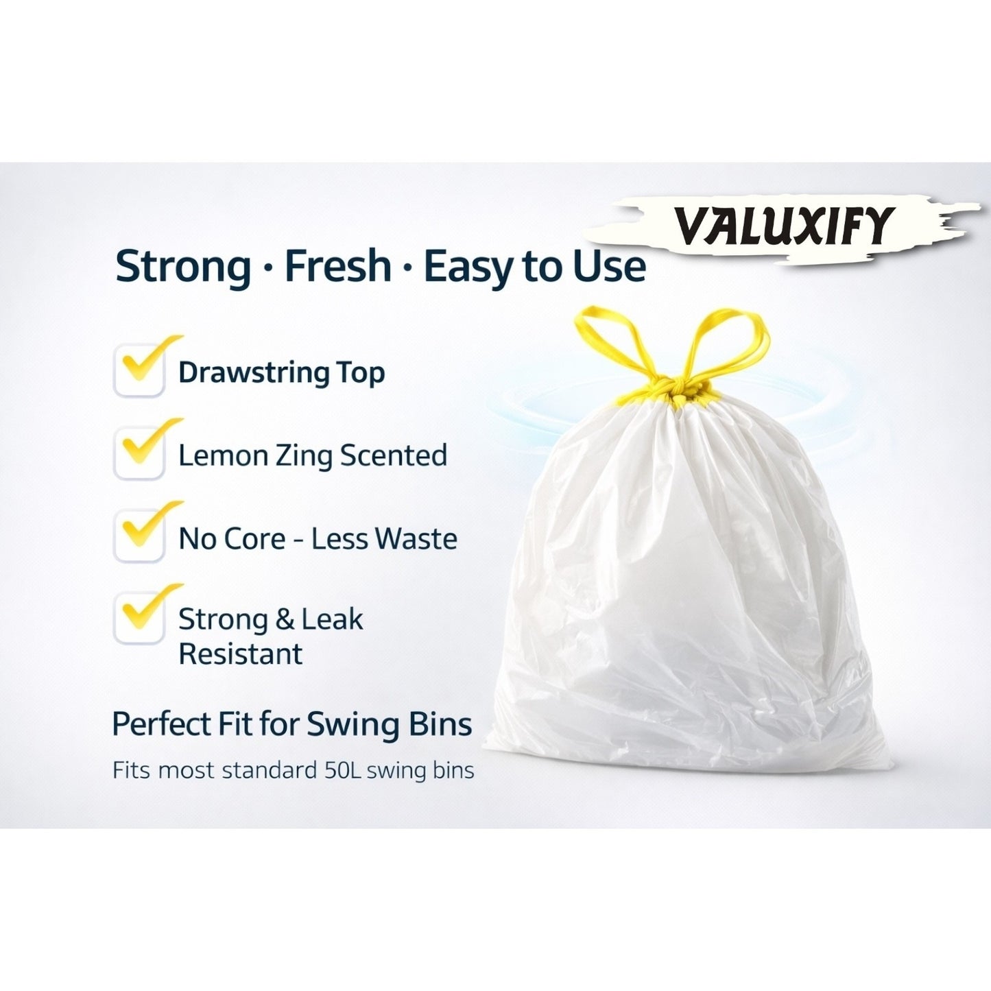 Mammoth Lemon Scented Bin Liners | 45 Bags Drawstring | 580 x 820mm | No Core