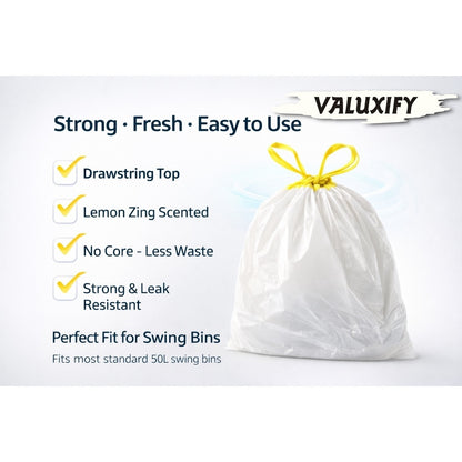 Mammoth Lemon Scented Bin Liners | 45 Bags Drawstring | 580 x 820mm | No Core