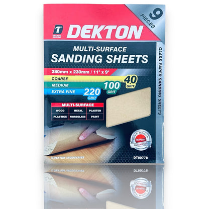 Assorted  Sanding Sheet Multi-Surface, 9 Sheets, 280mm x 230mm, 40, 100