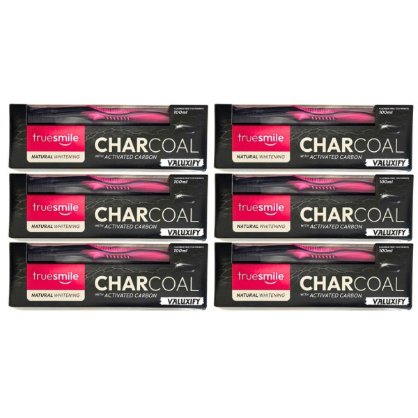 Charcoal Activated Carbon Toothpaste  Cleansing Whitening Free Toothbrush-6 Pack