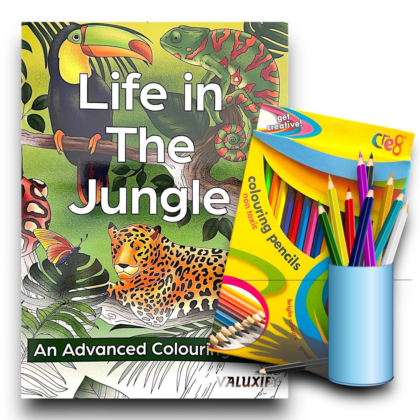 Adult Advance Jungle Colouring Book Colour Therapy Anti Stress 18 Pencils