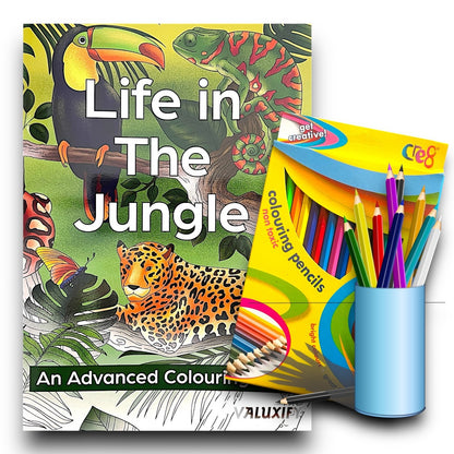 Adult Advance Jungle Colouring Book Colour Therapy Anti Stress 18 Pencils