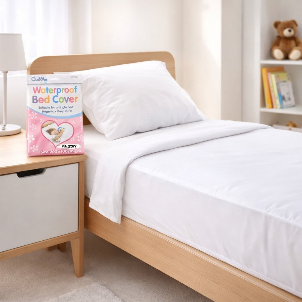 KIDS WATERPROOF SINGLE BED COVER SHEET BABY COT BED WHITE MATTRESS PROTECTOR
