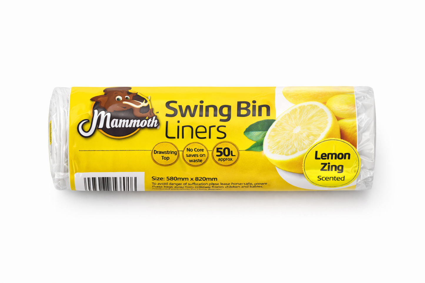 Mammoth Lemon Bin Liners Drawstring 15L Small Kitchen Rubbish Bags Scented