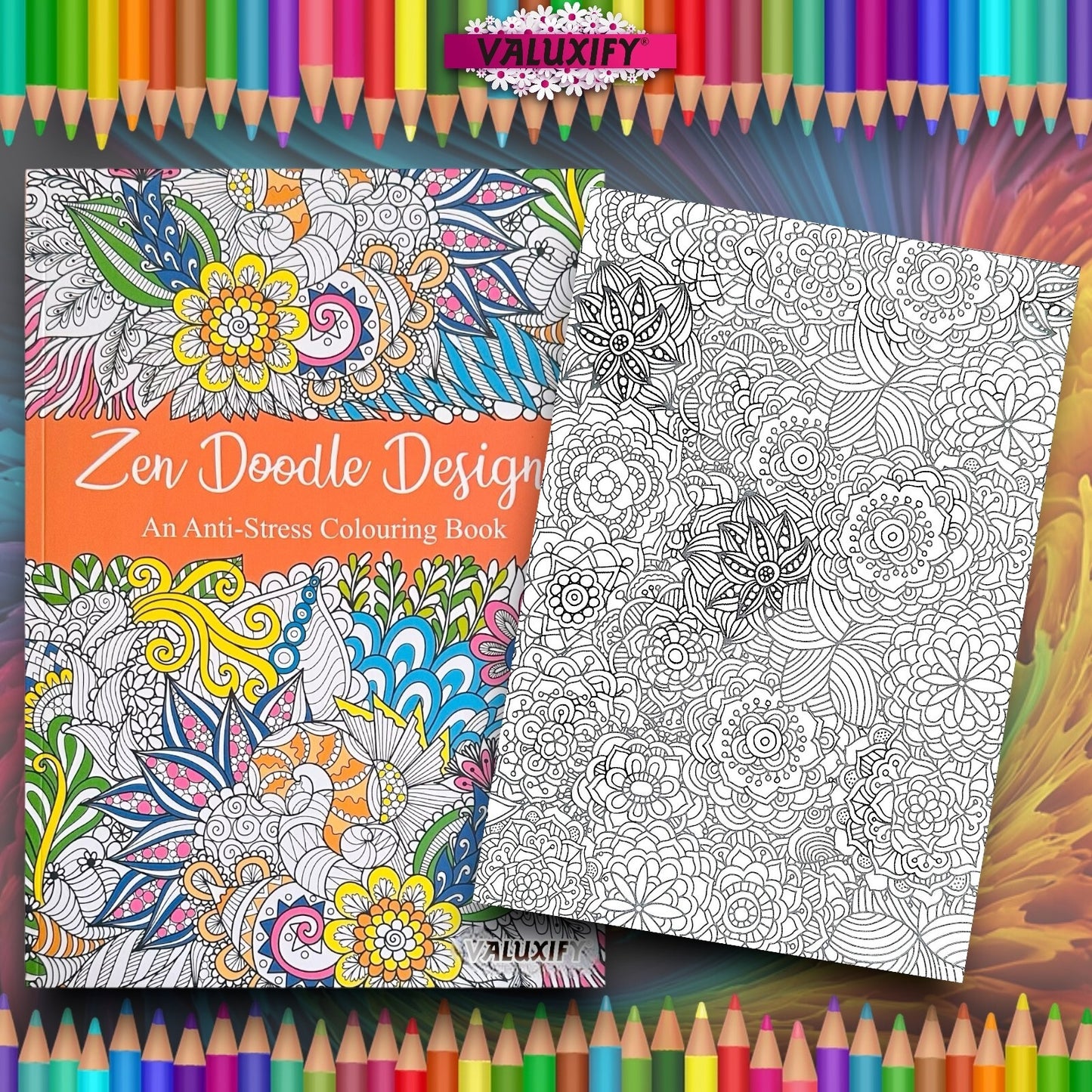 2x Adult Colouring Books Zen & Mindfulness Anti Stress Colour Therapy Mind Relax