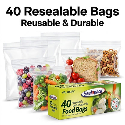 Resealable Food Bags Clear Reusable Storage Bags Freezer Sandwich Bags Strong