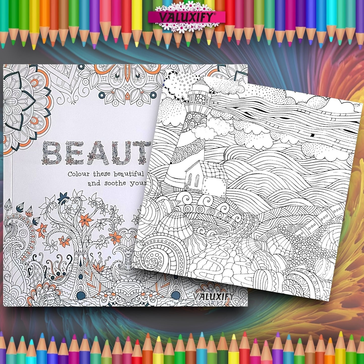 2x Adult Colouring Books Mindfulness Relax Your Mind Colour Therapy  20x20cm
