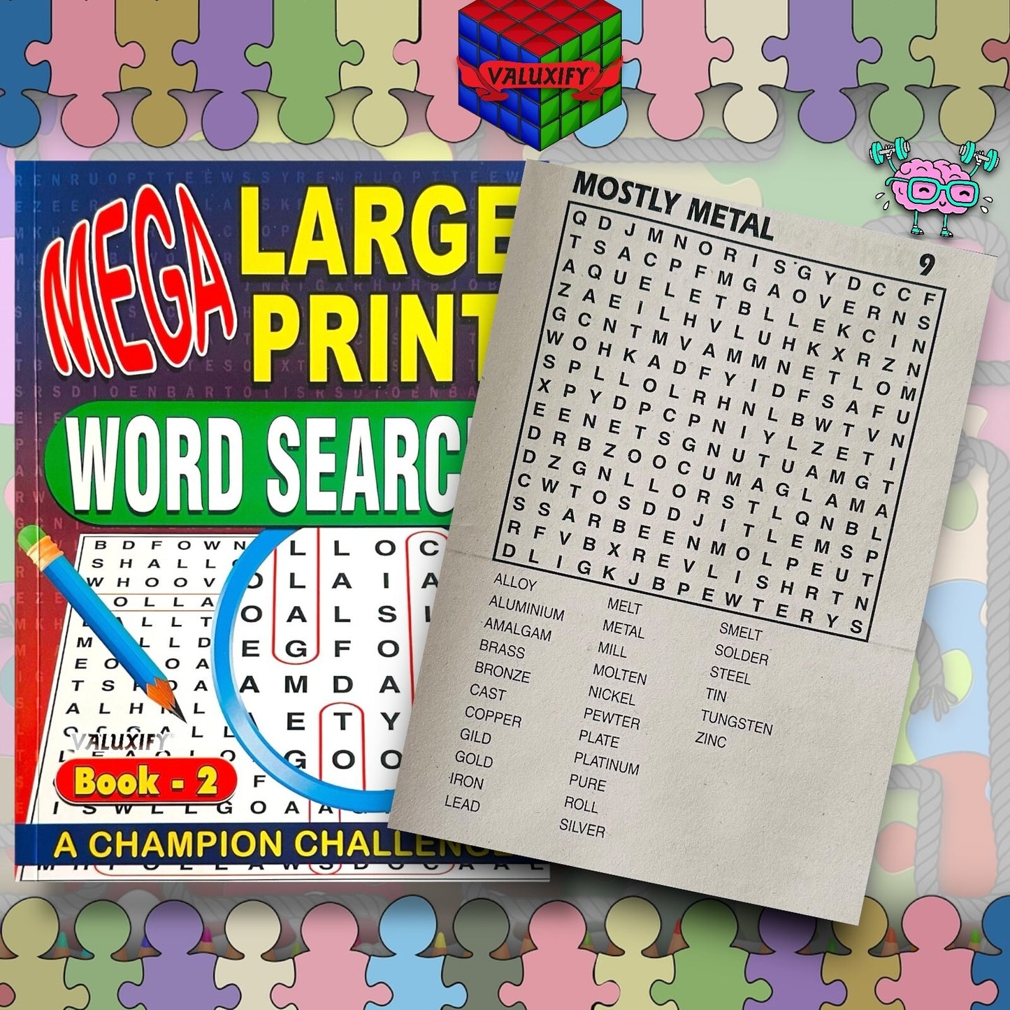 A4 Mega Puzzle Large Print Word Search Puzzle Book Books 120 BRAIN PUZZLES