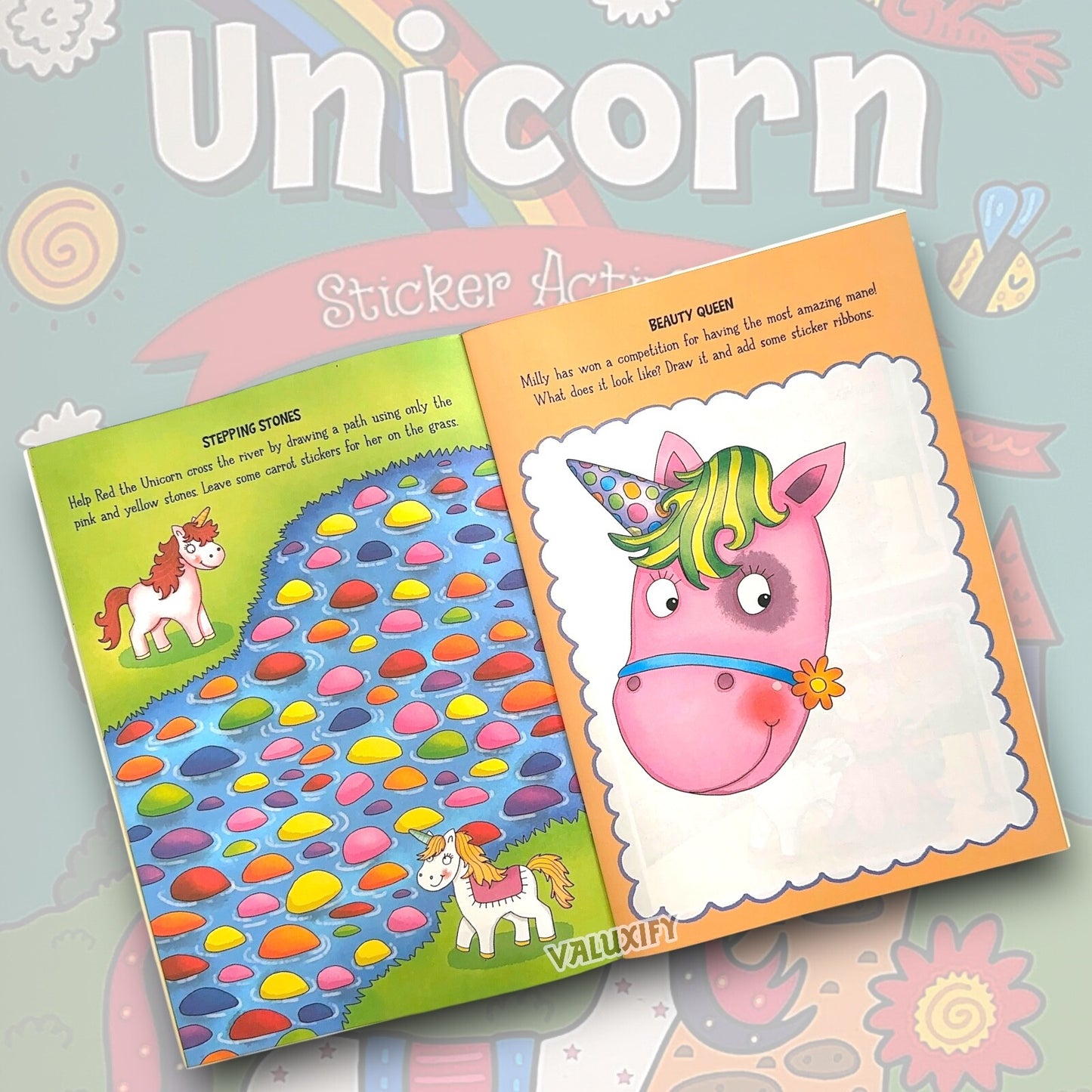 KIDS STICKER COLOURING BOOKS ACTIVITY BALLERINA UNICORN PIRATE OVER 50 STICKER