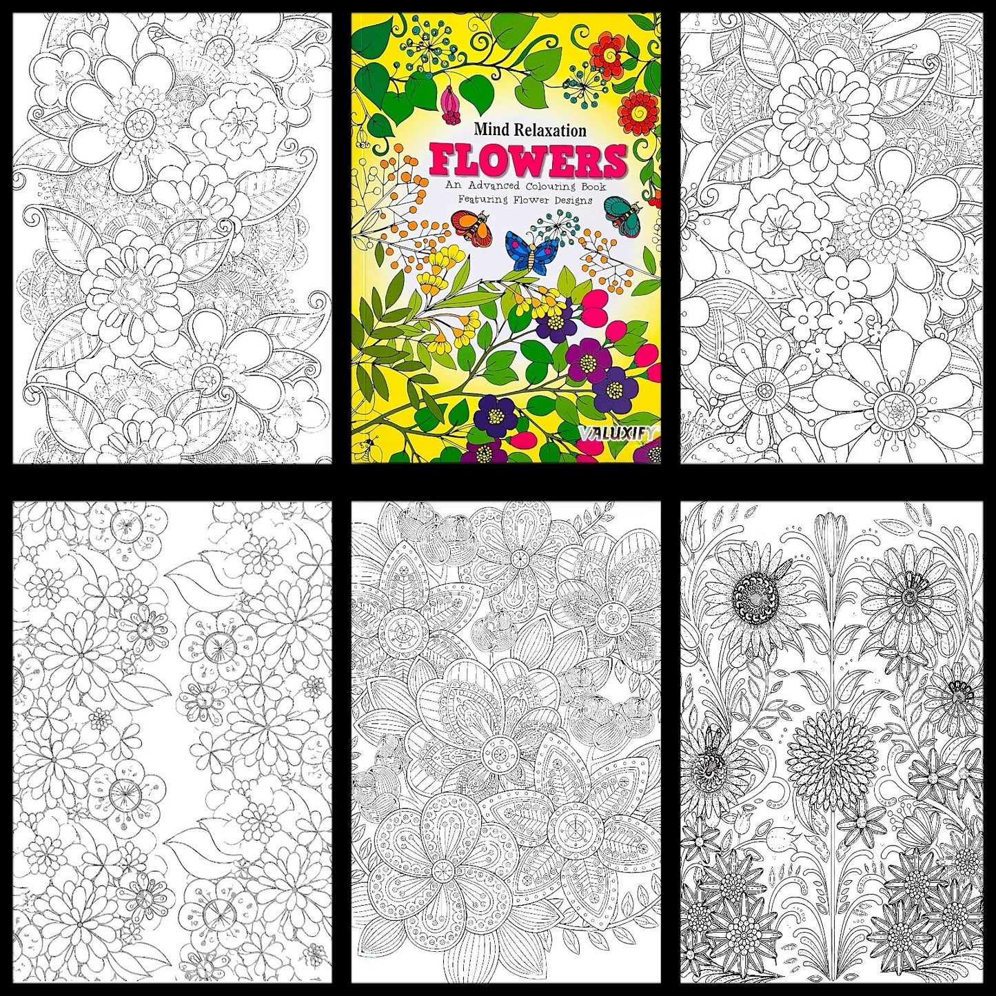 Adult Anti Stress Colouring Book Flowers Patterns Zen Doodle Mindfulness Floral