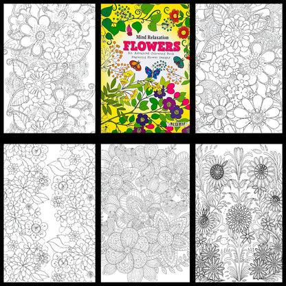 Adult Anti Stress Colouring Book Flowers Patterns Zen Doodle Mindfulness Floral