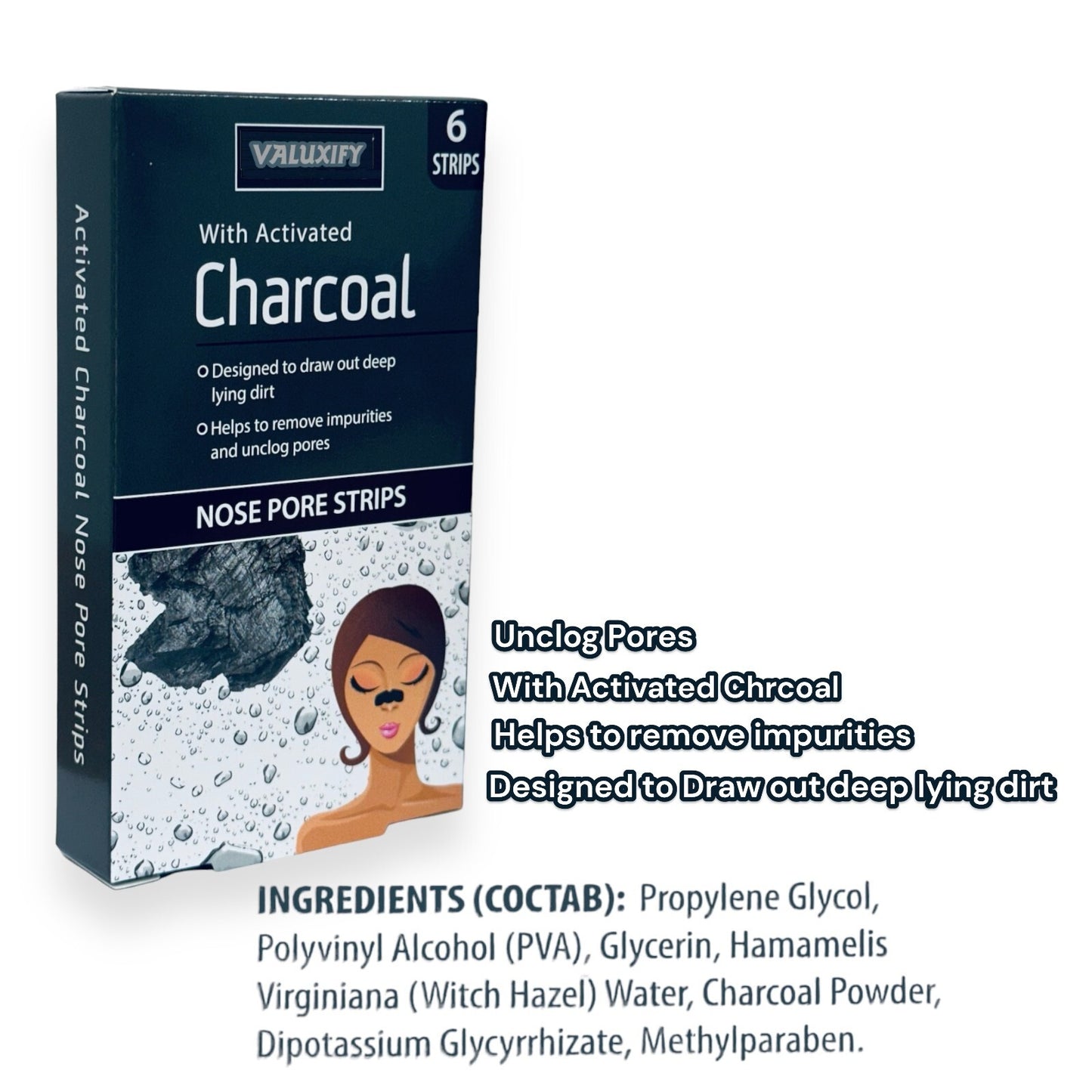 Charcoal Nose Pore Strips Blackhead Removal Unclog Pore Smooth Deep Cleansing x6