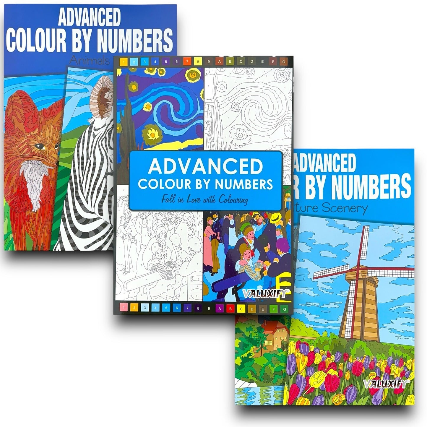 3X COLOUR BY NUMBERS ADULT COLOURING BOOKS ANTI-STRESS MIND RELAING COLOURS