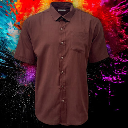 Mens Shirt Brown Short Sleeve Mens Shirt Work Casual Formal Regular Fit Shirt