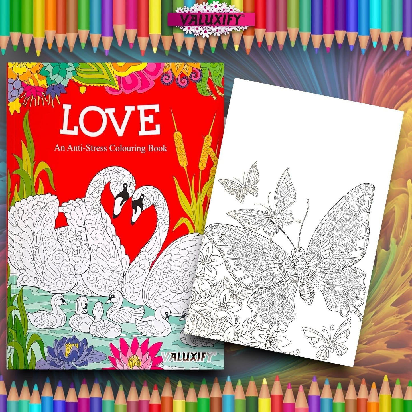 2 Adult Colouring Books Fashion Love Anti Stress Colour Therapy Mind Relax A4