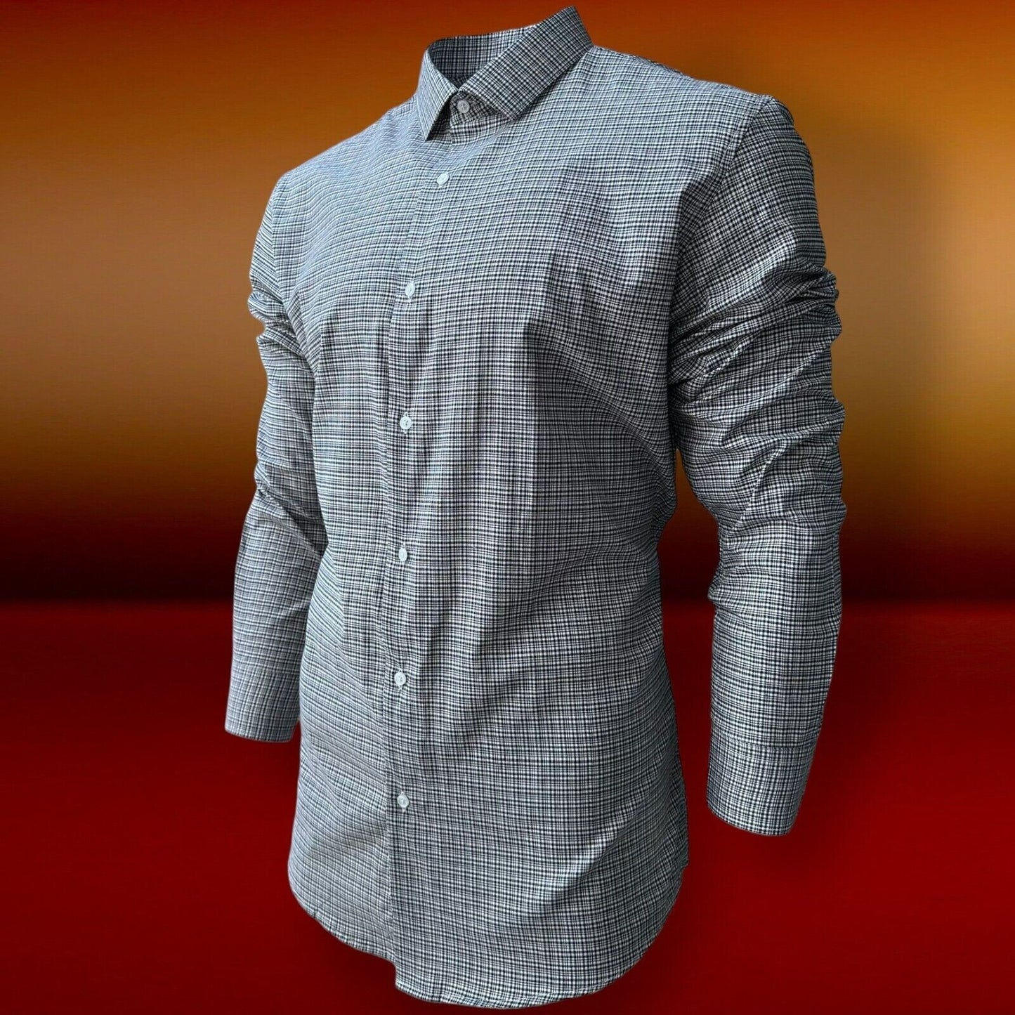 Mens Check Shirt Grey Classic Long Sleeve Work Casual Outdoor PolyCotton Shirt