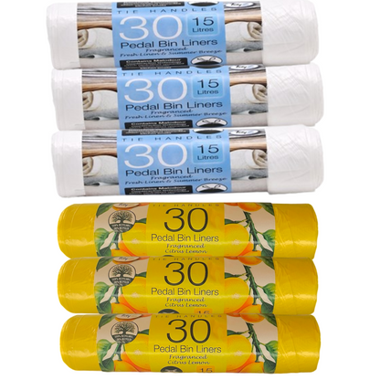 90 Bin Liners 15ltr Pedal Fresh Linen Odor Neutralising Extra Strong Tie Handle